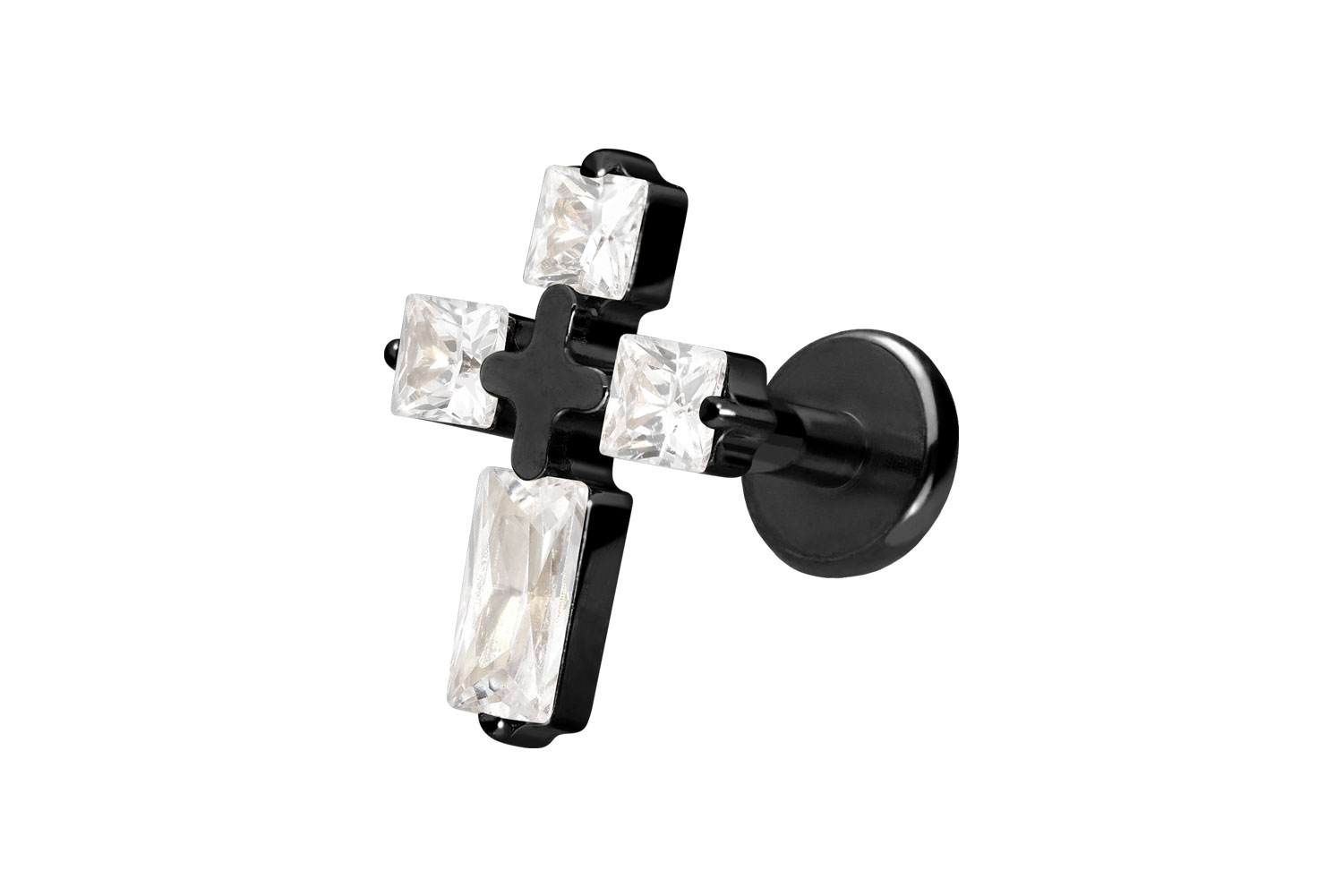 Titan Labret Piercing mit Push Fit KRISTALLKREUZ